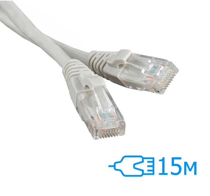 Патч-корд E-server 15м UTP Cat.5e литий сірий RJ45, CU (CAT.5E UTP CORD-15M-GRY)