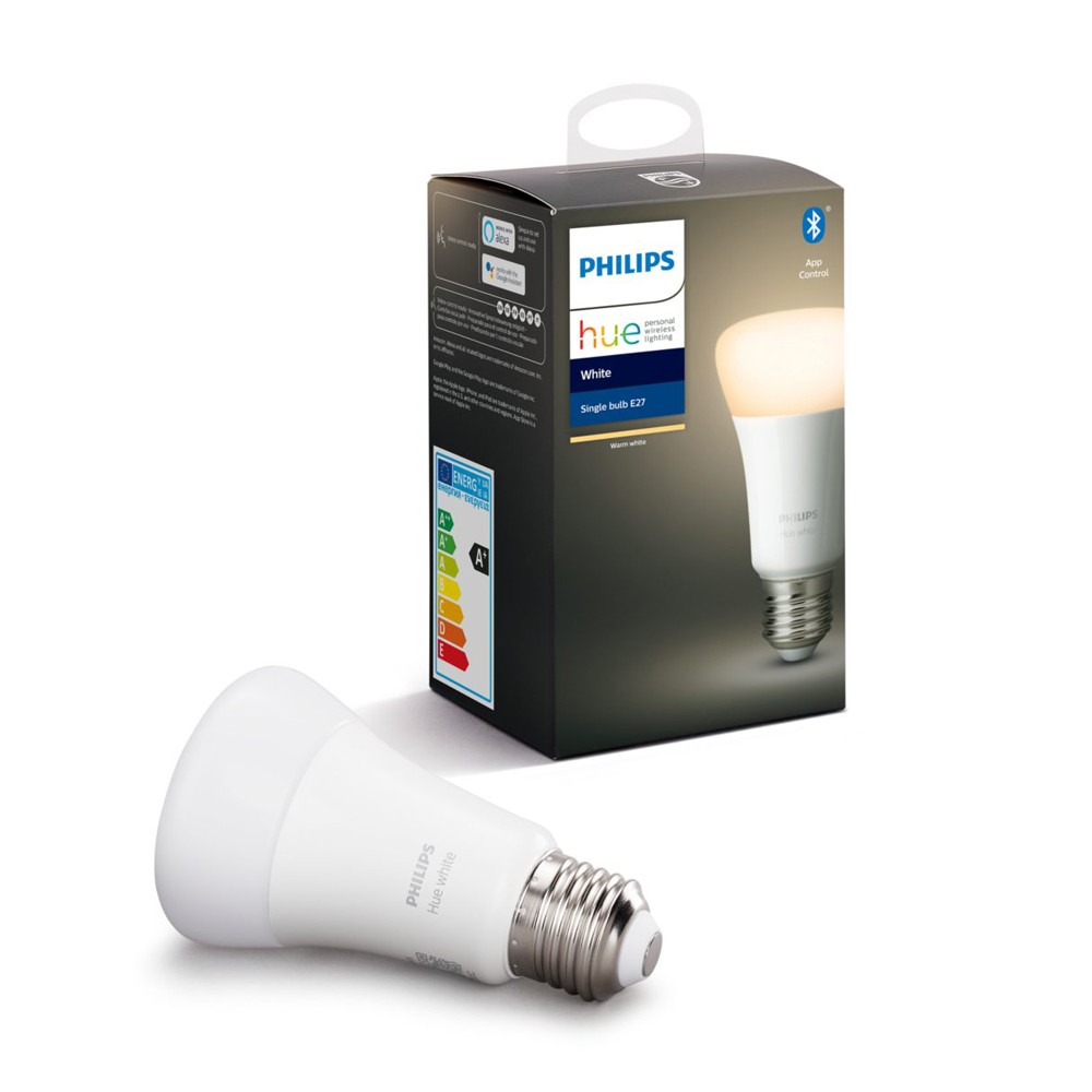 Розумна лампа Philips Hue Single Bulb E27, 9W(60Вт), 2700K, White, Bluetooth, димована Philips 14373