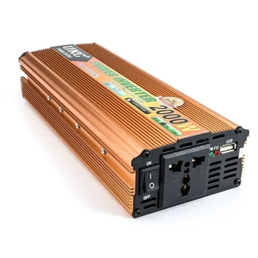 Інвертор напруги UKS, 2000ВА, 1200Вт, 12/220V, з апроксимованою синусоїдою 15802