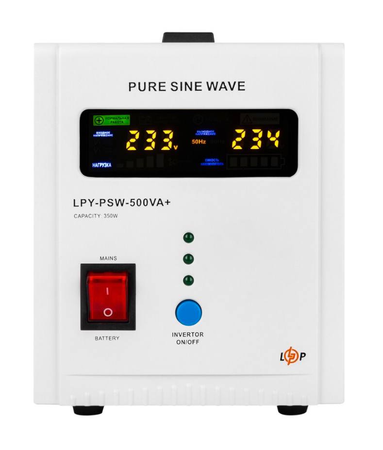 ДБЖ з правильною синусоїдою LogicPower 12V LPY-PSW-500VA+ (350Вт) 5A/10A White (4152)