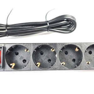 Блок розеток E-server 10″ 1U, 4xSchuko з вимикачем, кабель 1.8 м, 220В, чорний (WT-2316A)