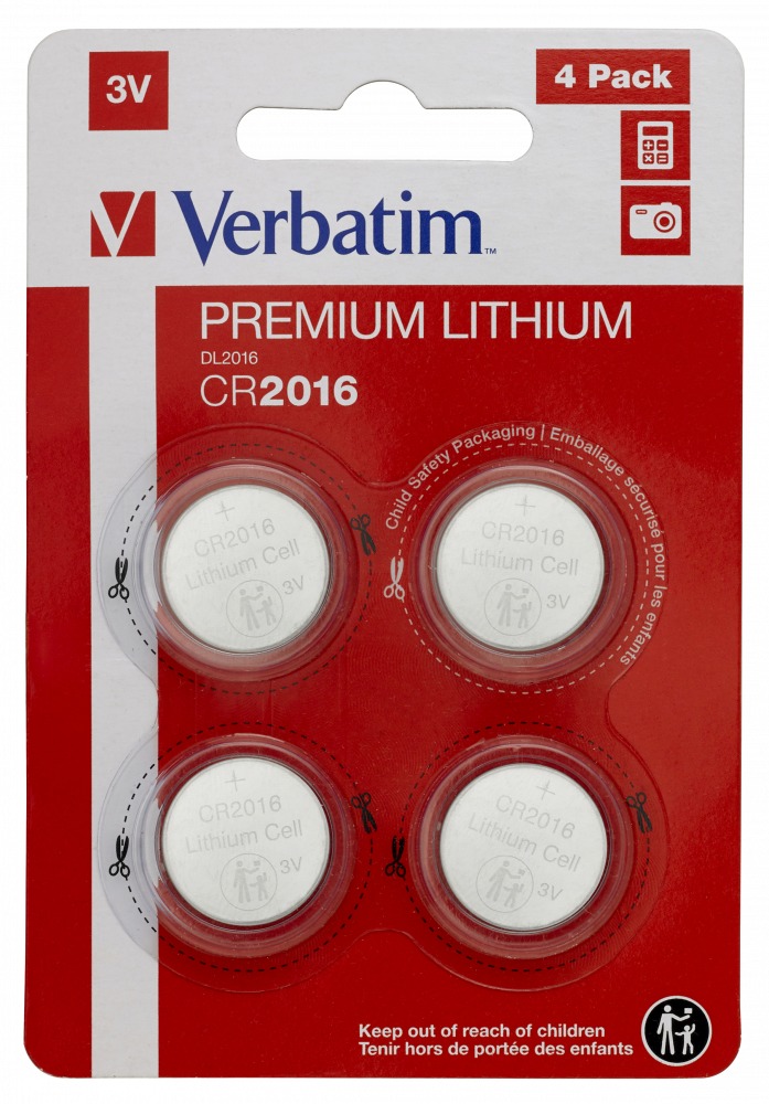 Літієві-кнопочні елементи живлення Verbatim CR2016 (3V 4 шт) (49531)