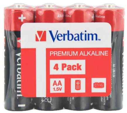 Батарейки лужні Verbatim AA (1,5V плівка 4 шт) (49501)