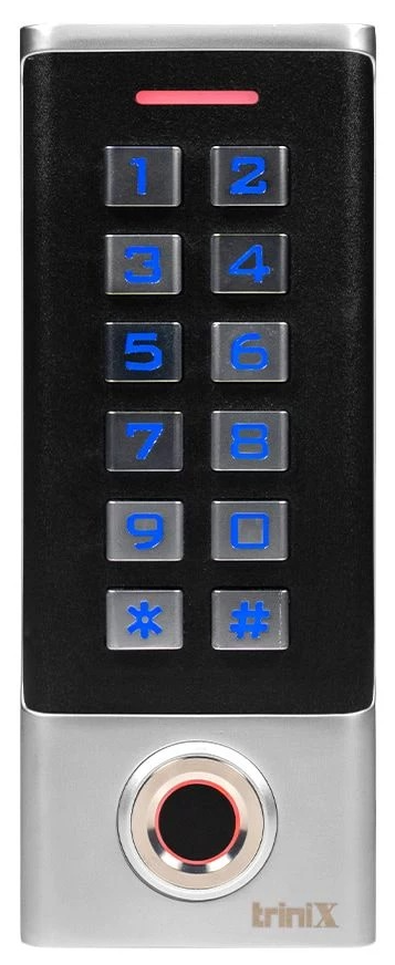 Клавіатура кодова TriniX TRK-1102MFW Mifare, з контролером і зчитувачем відбитків пальців, Silver (71-00006)