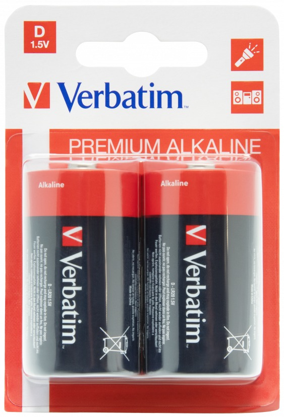 Батарейки лужні Verbatim D (1,5V 2 шт) (49923)