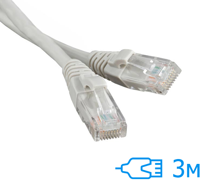 Патч-корд Kingda 3м UTP Cat.5e литий сірий RJ45, CU (PAUT3300-Gr)