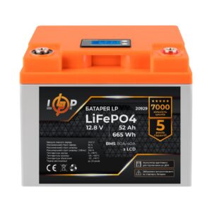 Акумулятор LogicPower LiFePO4 LCD 12V (12,8V) - 52 Ah (665Wh) (BMS 80A/40А) для ДБЖ пластик (20929)