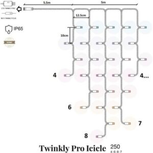 Гірлянда Smart LED Twinkly Pro Icicle AWW 250, IP65, AWG22 PVC Rubber білий (TW-PLC-I-CA-250GOP-WR) Twinkly 16581
