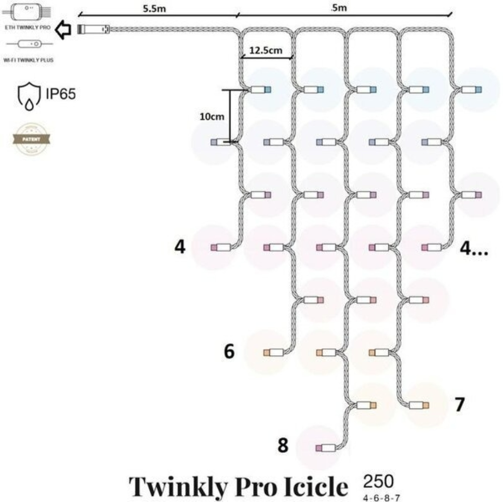 Гірлянда Smart LED Twinkly Pro Icicle RGB 250, IP65, AWG22 PVC Rubber білий (TW-PLC-I-CA-250STP-WR) Twinkly 16583