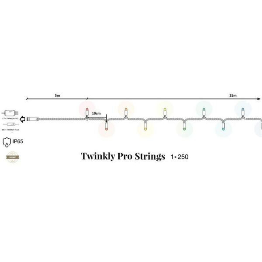 Гірлянда Smart LED Twinkly Pro Strings AWW 250, одна лінія, IP65, AWG22 PVC, прозорий (TW-PLC-S-CA-1X250GOP-T) Twinkly 16588