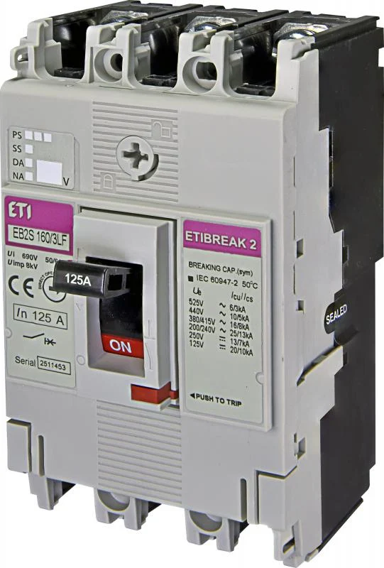 Автоматичний вимикач ETI EB2S 160/3LF 125A (16kA) 3PЕТІ Grey (4671810)