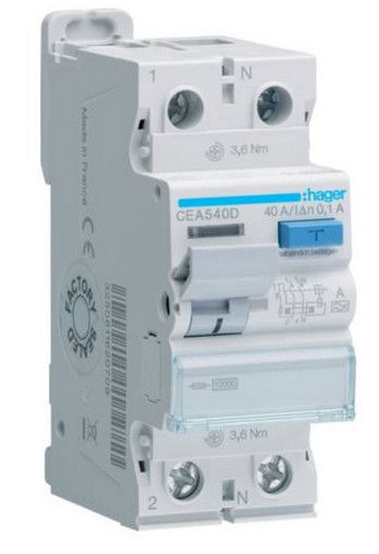 ПЗВ Hager CEA240D 40A 100мА 6кА 2Р А White