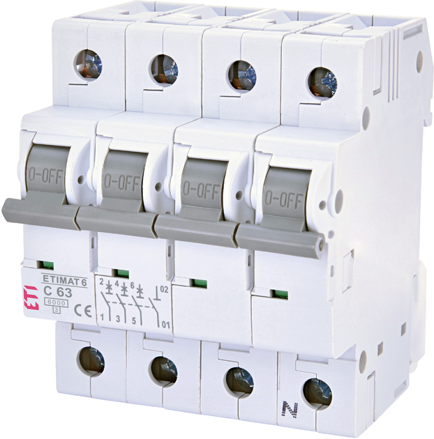 Автоматичний вимикач ETI ETIMAT 6 3p+N C 63А (6 kA) White (2146522)