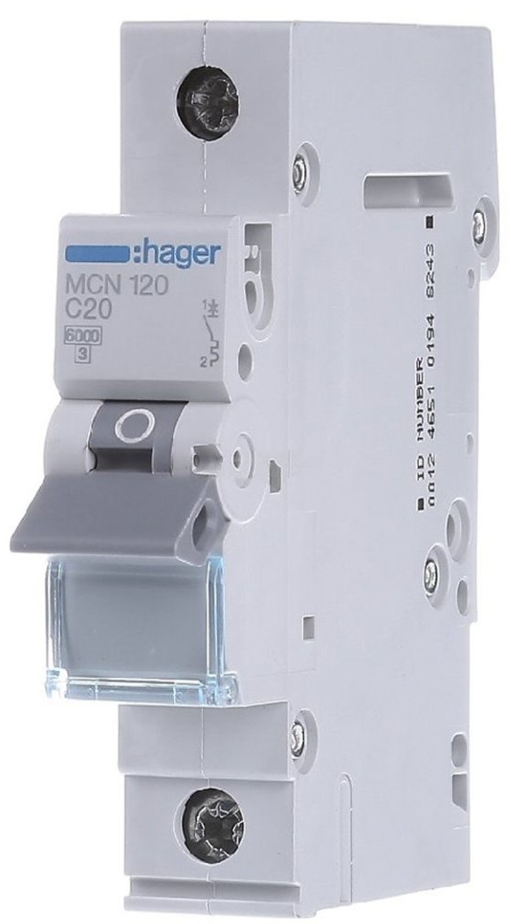 Автоматичний вимикач Hager MCN120 (1п, 6kA, C, 20A, 1м)