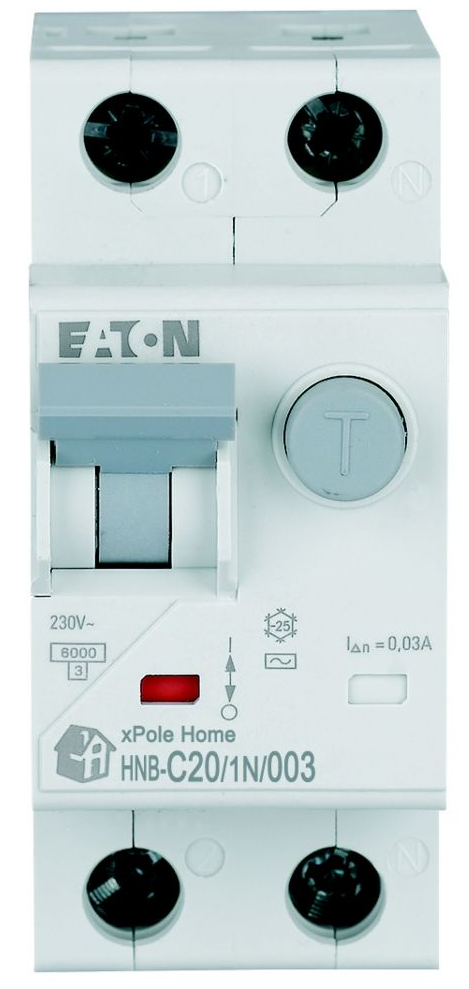 Диференційний автоматичний вимикач Eaton HNB-C20/1N/003 (20А, 30мA, 1P+N, 6кA, крива С, тип АС) (195128)