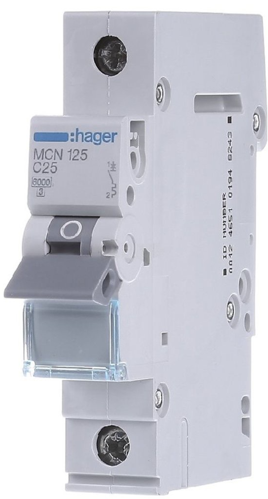 Автоматичний вимикач Hager MCN125 (1п, С, 25A, 6кА, 1м)