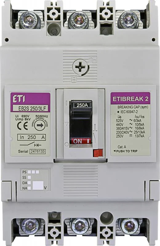 Автоматичний вимикач ETI EB2S 250/3LF 250A (16kA) 3PЕТІ Grey (4671813)