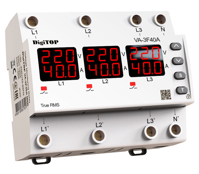Реле напруги DigiTop VA-3F40A M6R White
