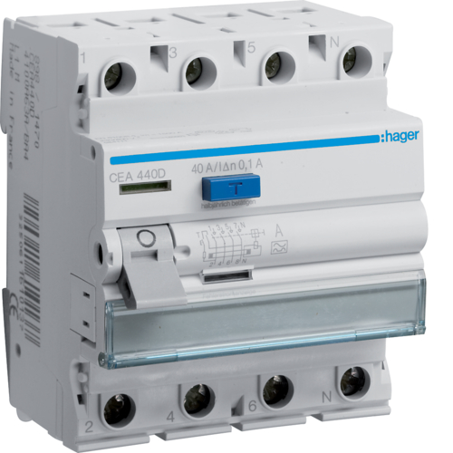 ПЗВ Hager CEA440D 4P 6кА 40A 100мА A White