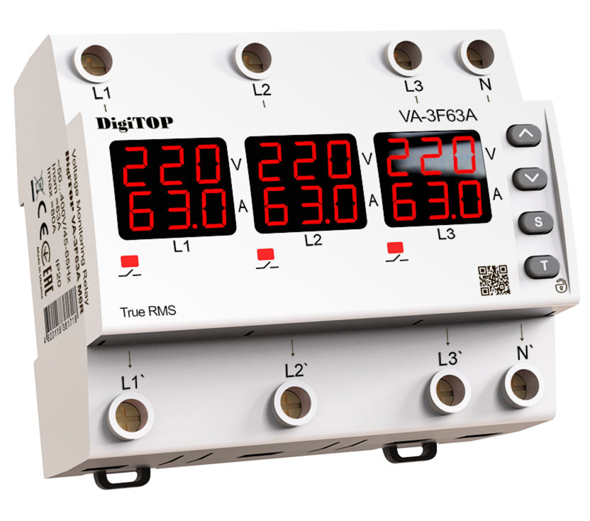 Реле напруги DigiTop VА-3F63A M6R White