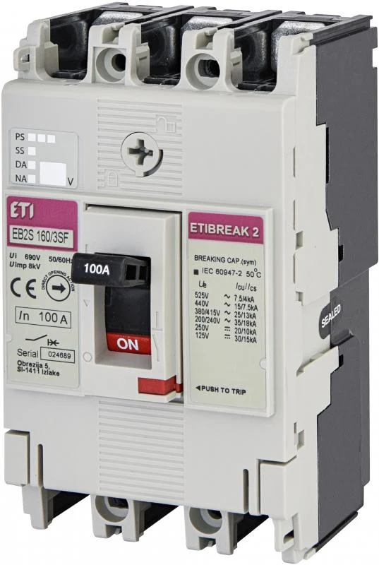 Автоматичний вимикач ETI EB2S 160/3SF 100A (25kA) 3PЕТІ Grey (4671835)