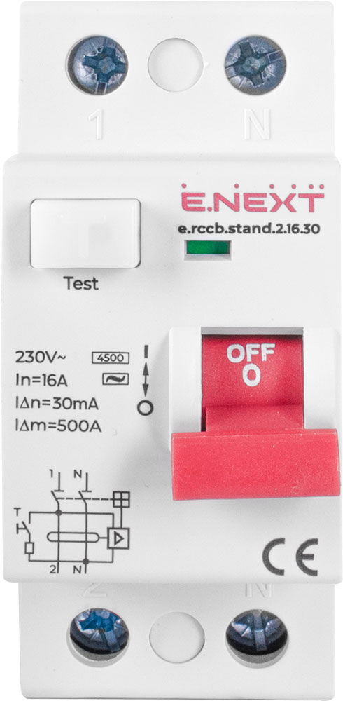 ПЗВ E.Next e.rccb.stand.2.16.30 (16A, 30мA, 2P, тип АС) (s034011)