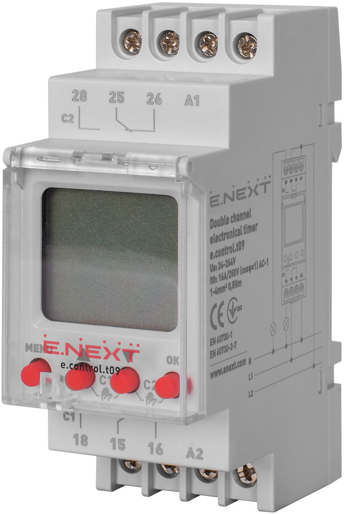 Таймер електронний двоканальний E.Next e.control.t09 White (i0310012)