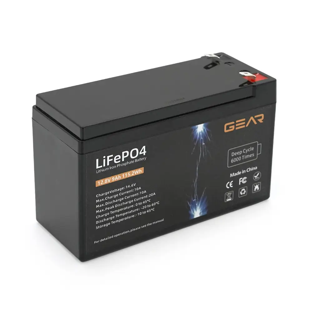 Літій-залізо-фосфатний акумулятор GEAR LiFePO4 12.8V 9AH (BMS-10A/10 A), (150x65x95), 1kg до 6000 циклів, Q8