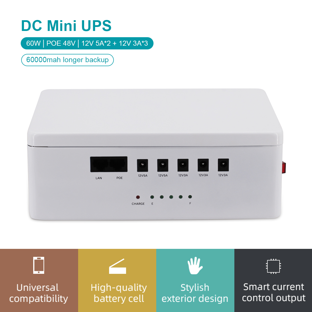 60 Вт DC Mini UPS 9V 12V 48V POE 60000mAh акумуляторна літієва батарея для Wi-Fi маршрутизатора камери відеоспостереження - Зображення 4