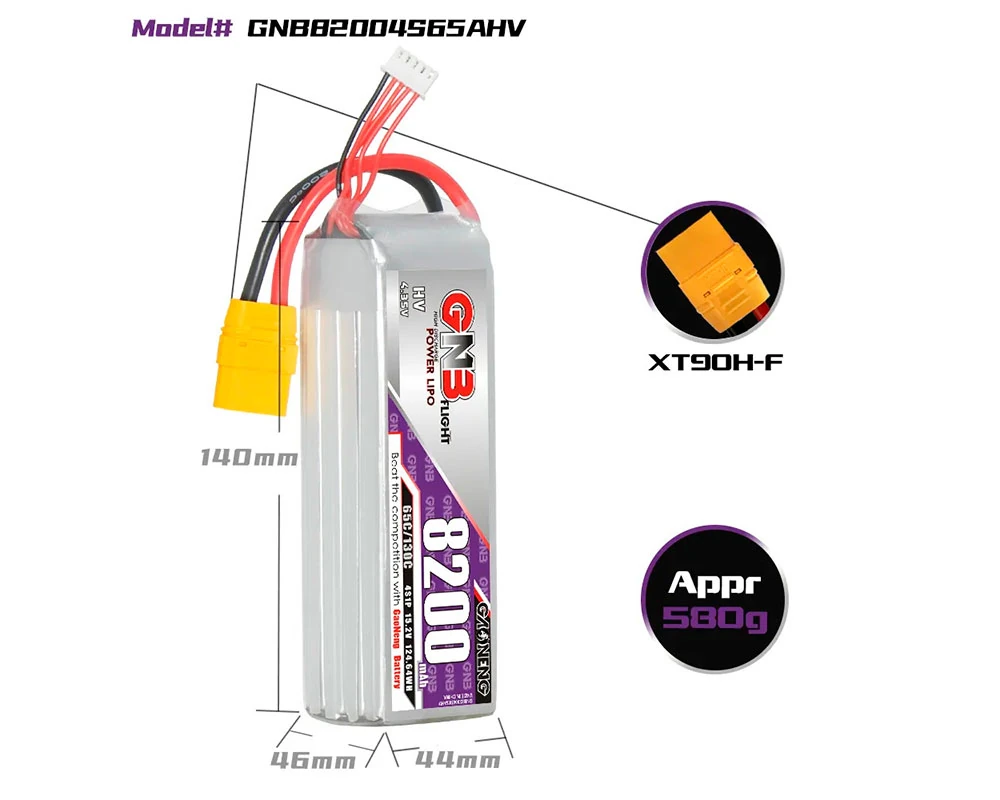 LiPo акумулятор GNB 15.2V 8200mAh 65C 4S1P HV XT90